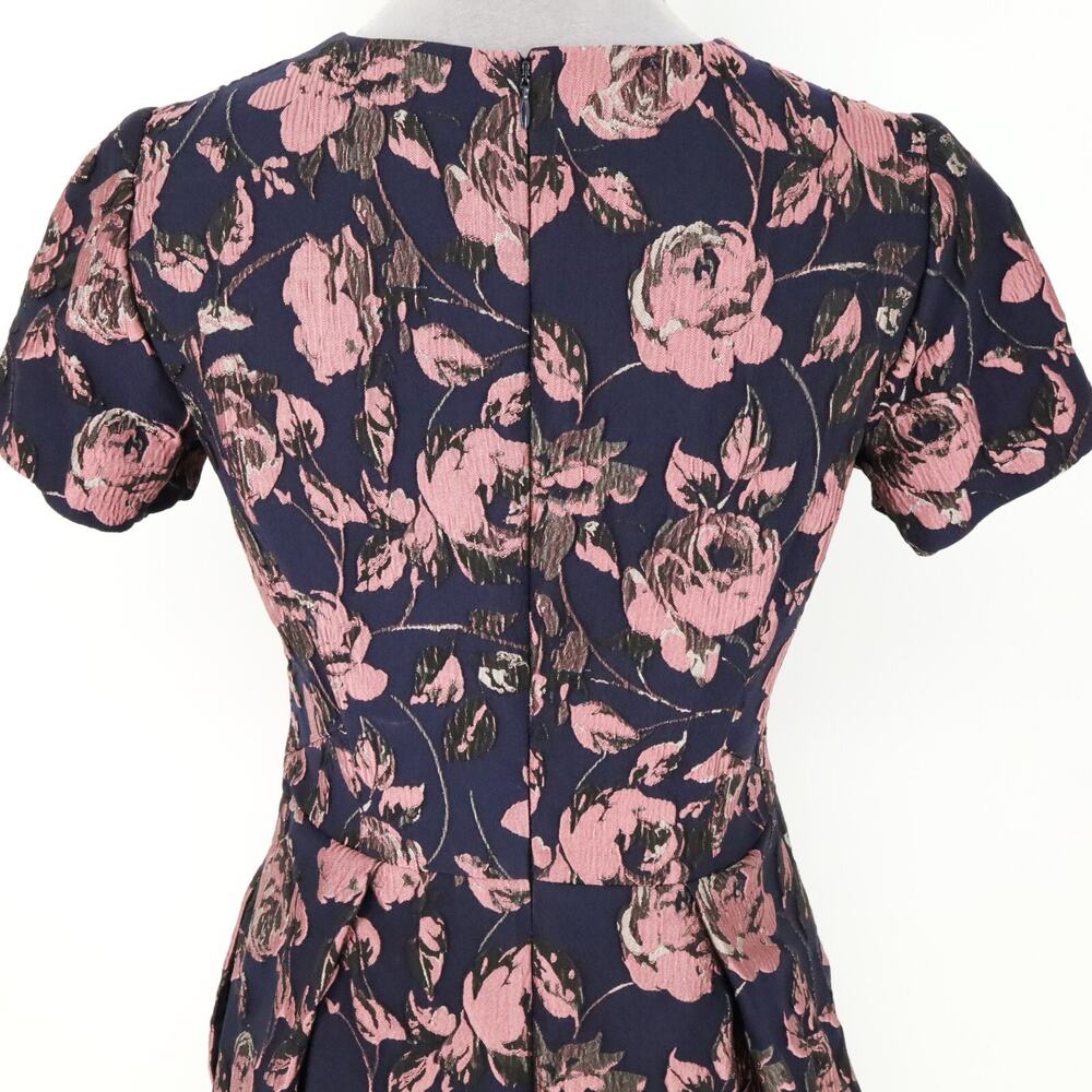 Vince Camuto Dress Womens 6 Navy Blue Pink Floral Brocade Pleated Lined Pockets - Picture 13 of 16